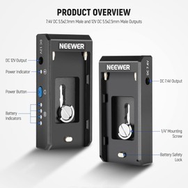 NEEWER NP-F Battery Adapter Plate for DSLR & Mirrorless Cameras, with LED Power Indicators, 12V DC 5.5x2.5mm Male and 7.4V DC 5.5x2.1mm Male Outputs, Compatible with Sony NP-F Batteries, PS004E