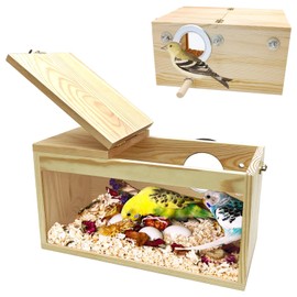 PINVNBY Large Natural Wood Parakeet Nesting Box Budgie Breeding Box Acrylic Bird Nest for Cage Transparent Panoramic for Birds, Parrots, Cockatiels, Lovebirds, Canaries (S: 7.87 x 4.72 x 4.72 inch)