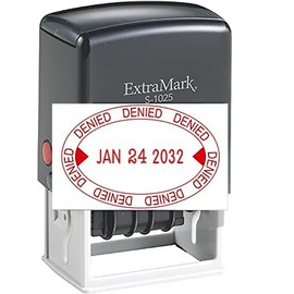 ExtraMark S-1025 Professional Self Inking Office Date Stamp with "Denied" Phrase – Style O - Red Color Ink