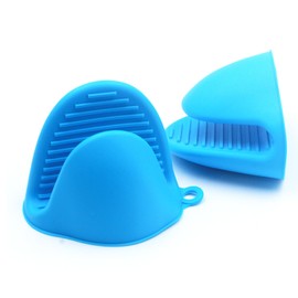 Mini Silicone Oven Mitts Set - Non-Slip Heat Resistant Gloves，Pinch Grips Mitts Potholder for Baking and Cooking, Hot Pots & Plates, Microwave Safe Kitchen Potholder Mitts(1 Pair, Blue)