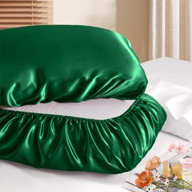 Manyshofu Satin Pillowcases for Hair Protection - 1Pcs Green Pillow Cases, Elastic Band Standard & Queen Satin Pillowcases Luxury Silky Pillow Cases Travel Pillow Covers