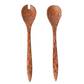 Restaurantware - Coco Casa 9.5 Inch Handmade Serving Spoons, 2 Greaseproof Coconut Spoons - Lacquered, Sustainable, Brown Coconut Serving Flatware, For Serving With Hot And Cold Foods
