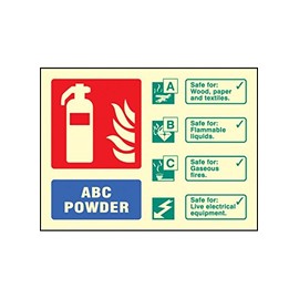 Caledonia Signs 31233D "Abc Powder Extinguisher Identification" Sign, Photo luminescent Rigid, 150 mm x 100 mm