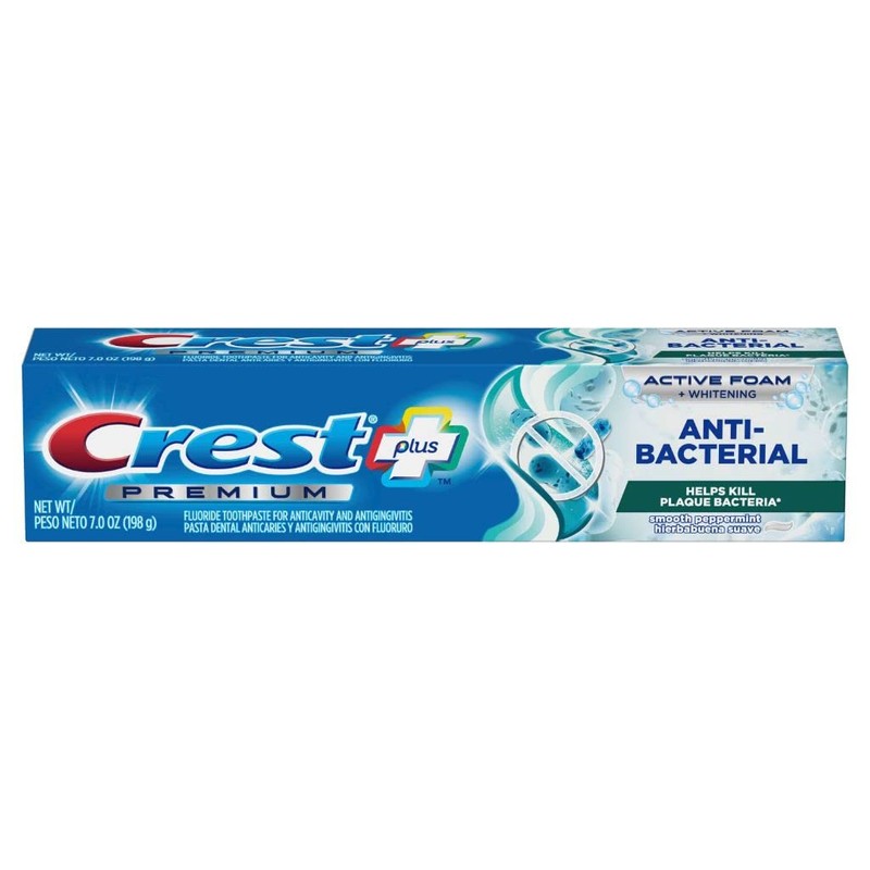 Crest Premium Plus Anti-Bacterial Toothpaste, Smooth Peppermint Flavor 7.0 oz