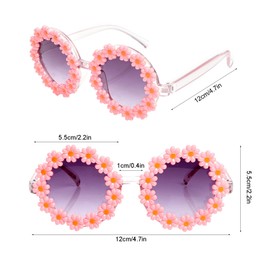 YKYUASD Round Daisy Flower Sunglasses for Kids (3, White+Pink+Blue)