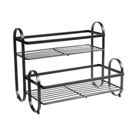 Metal Desktop Storage Rack 2 Tier Prevent Slip Multifunction Metal Iron Spice Rack Organizer for Kitchen Bathroom Black