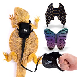 Scaly Pet Bearded Dragon Leash and Harness Set with Bearded Dragon Wings & Butterfly Wings, Comfortable Bearded Dragon Harness, Retractable Leash, Adjustable Escape-Proof Design for Reptile Lovers