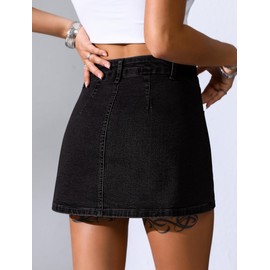 Eddoyee Jean Skorts for Woman High Waisted Stretchy Denim Skirt with Shorts Mini Skirt with Pockets Black