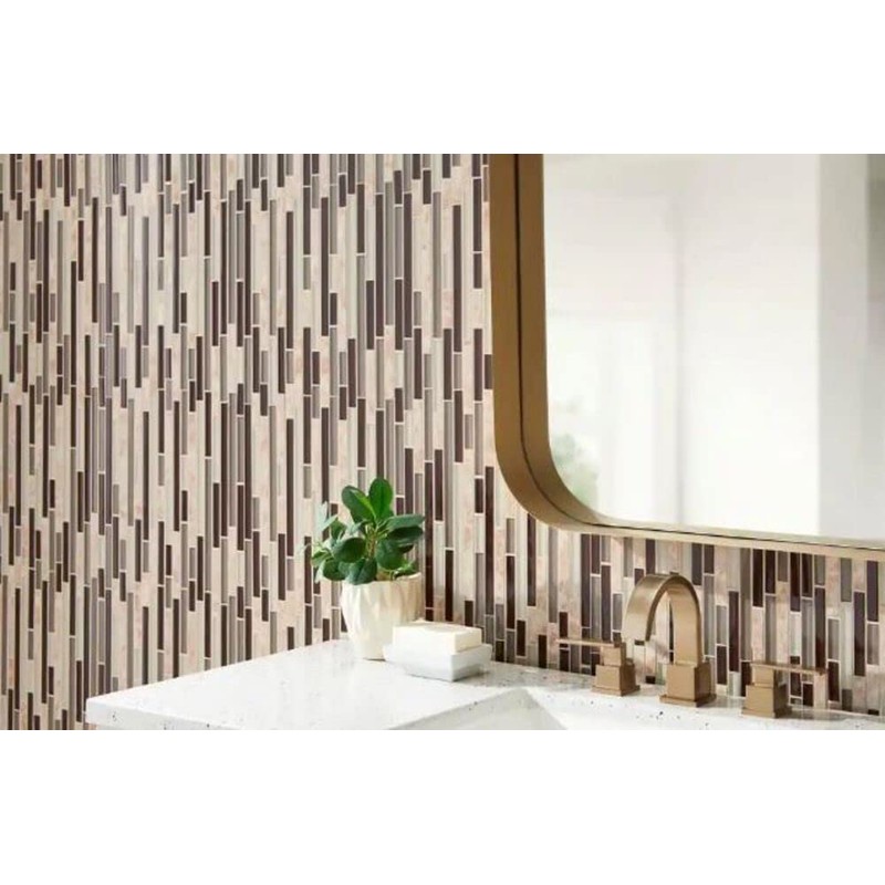 Beige and Brownish Interlocking Pattern 6mm Glass Stone Blend Mosaic