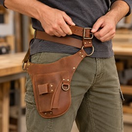 Adjustable Waist Tool Bag – PU Leather Work Belt Pouch with Multiple Pockets & D-Rings for Tools