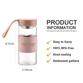 Botellas de agua de vidrio de borosilicato de 16 onzas, con tapa de sellado y fundas y filtros, sin BPA, botella de vidrio portátil para hombres y mujeres (rosa)