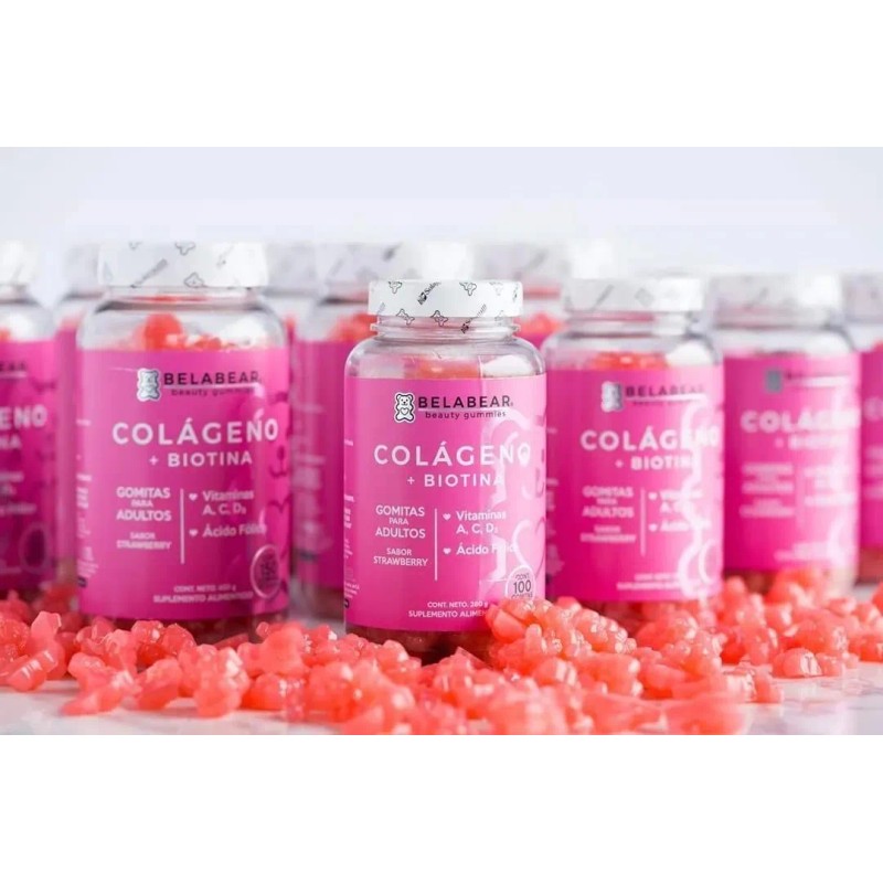 Belabear Colágeno + Biotina 100gomitas Fresa Solanum Sfn