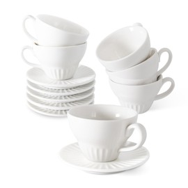 YINUOWEI Tea Cups and Saucers, Stackable Ceramic Espresso Cups, 2 oz Coffee Cups for Macchiato, Tea, Latte and Cappuccino, Coffee Lover Gifts, Set of 6, White
