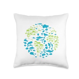 Earth Day With Animal Arround the Earth Cute Throw Pillow