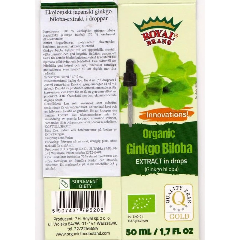 Ginkgo Biloba Organic Extract / 50 ml / Supports Cognitive