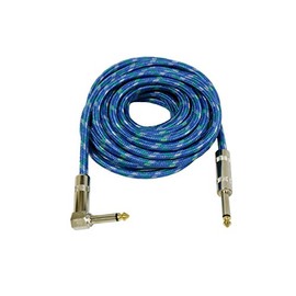 Audio2000'S ADC204M 1/4 inch Straight-to-Right-Angle Instrument Cable with Nylon Sleeve for Electric Guitar Guitar, Bass Guitar, Electric Mandolin, Pro Audio - 15 Feet