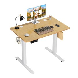 Hexago Electric Standing Desk 48 x 24 Inch, Height Adjustable Sit Stand Desk with Memory Presets, T-Leg Frame, Dual Hooks, Cable Hole, Ergonomic Computer Desk for Home Office – Oak