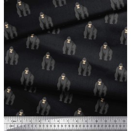 Soimoi Black Cotton Jersey Fabric Gorilla Animal Print Fabric BTY 58 Inch Wide