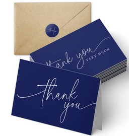 Thank You Cards with Kraft Envelopes and Matching Stickers, Bulk Pack of 100, 4x6 Inch Navy Blue Professional Looking | Suitable for Business, Baby Shower, Wedding, Small Business, Graduation, Bridal Shower, Funeral