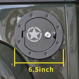 BESTAOO Cubierta de aluminio para puerta de llenado de combustible para Jeep Wrangler JK & Unlimited Sport Rubicon Sahara 2007-2017, tapa de depósito de gas con bloqueo para la quinta rueda de la estación de combustible, estrella