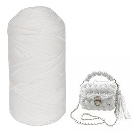400 g T-Shirt Yarn, T-Shirt Ribbon Yarn, Textile Yarn for Crocheting, Fabric Knitting Yarn, Crochet Yarn, Weaving Accessories, Ideal for Bags, Baskets, Blankets, Home Decoration (White)