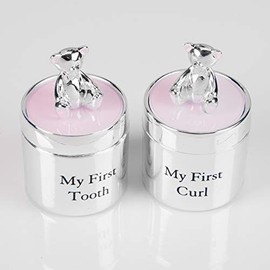 Silverplated Pink My First Tooth and My First Curl Gift Set with Teddies