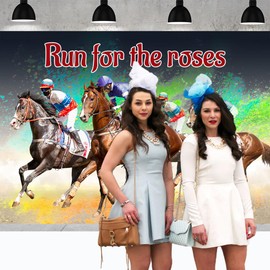 Fanghui 7 * 5ft Kentucky Derby Photography Backdrop Polyester Run for The Roses Festival Celebration Decoration Props Running Horse Sportsman Run for The Roses Photo Studio Props