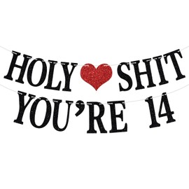 Holy Sh*t You're 14 Banner - Funny Happy 14th Birthday Bunting Sign, Hello 14, Cheers to 14 Years, 14 Years Old Birthday/Anniversary Party Decorations Supplies for Boys Girls