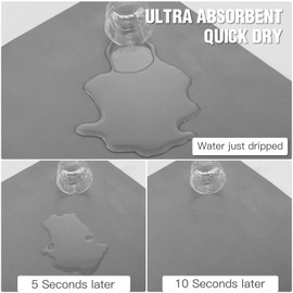 Dish Drying Mat for Kitchen Counter Super Absorbent Drainer Mats with Non-slip Rubber Backed Hide Stain Heat Resistant Easy to Clean Dish Rack Mat (Gray, S-11"x14")