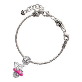 Delight Jewelry Silvertone Crystal Hot Pink Spinner - I Love You/Love You More Charm Beads (Set of 2)