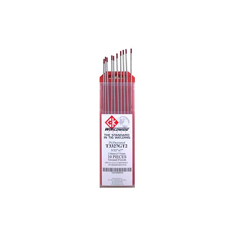 CK T3327GT2 2% Thoriated Tungsten Electrode 3/32" X 7", 10