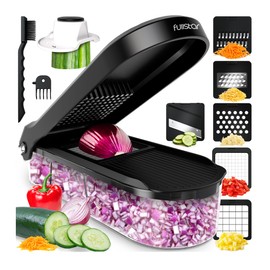 Fullstar Mandoline Slicer for Kitchen - Vegetable Chopper, Onion Potato Food Veggie Fruit Slicer and Cutter with Container, Kitchen Gadgets & Accessories, Home Essentials (6-in-1, Black)