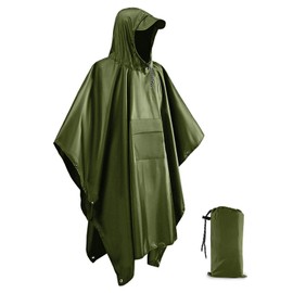 Victoper Victoper Waterproof Poncho Adult, Lightweight Reusable Rain Poncho Adult Waterproof for Outdoor Hiking Camping Cycling Traveling Waterproof Raincoat with Emergency Grommet Corners Army Green