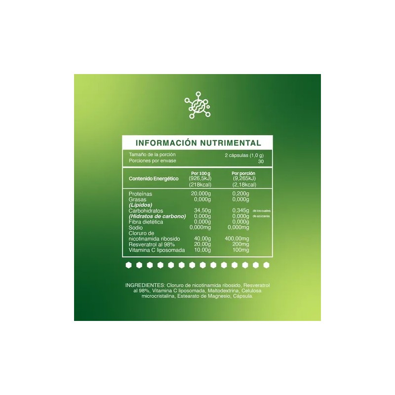 BDM LIFE Nicotinamida NAD Resveratrol 98% Vitamina C 60 Cápsulas