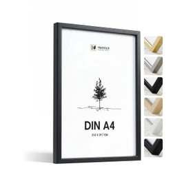 Heimlich® 1 x Picture Frame, DIN A4 21 x 30 cm, Black Wood Frame, 1 Pack, Document Frame, Small Collage, Wooden Picture Frame, Real Wood, Photo Frame