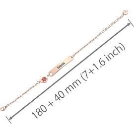 NARTGO Rose Gold Heart Medical Alert ID Bracelet for Women Emergency First Aid Health Alert Stainless Steel Adjustable Chain Bracelets