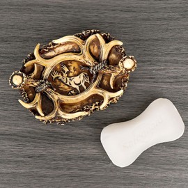 Rustic Soap Dish Saver, Deer Antler Inspired Antique Bar Soap Holder for Bathroom Accessories, Farmhouse Decor for Deer Hunting Lovers