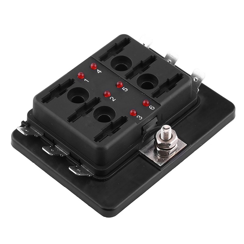 6 Way Circuit Blade Fuse Box Block Holder With LED