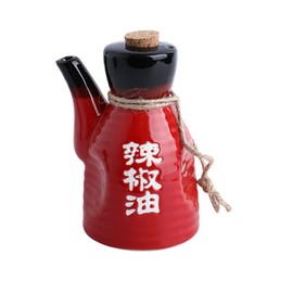 PACKOVE 200ml Japanese Ceramic Soy Sauce Dispenser Vinegar Bottle Red Porcelain Condiment Pot Olive Oil Decanter Seasoning Jar with Cork Stopper for Kitchen