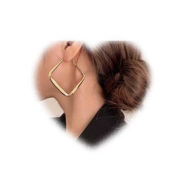 W WEILIRIAN Large Square Hoop Earrings for Women Gold Big Hoop Earrings Geometric Hollow Square Earrings Exaggerated Square Earrings Jewelry for Girls Gifts (Gold)