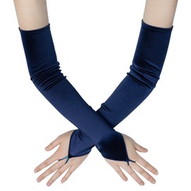 BABEYOND Long Opera Party 20s - Guantes de satén elásticos para adultos, longitud del codo, Navy Blue, Talla única
