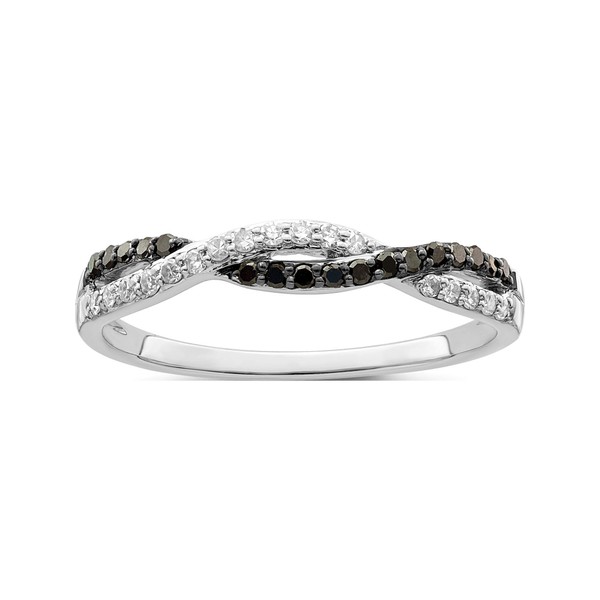 Sterling Silver Rhodium Plated Black & White Diamond Ring -