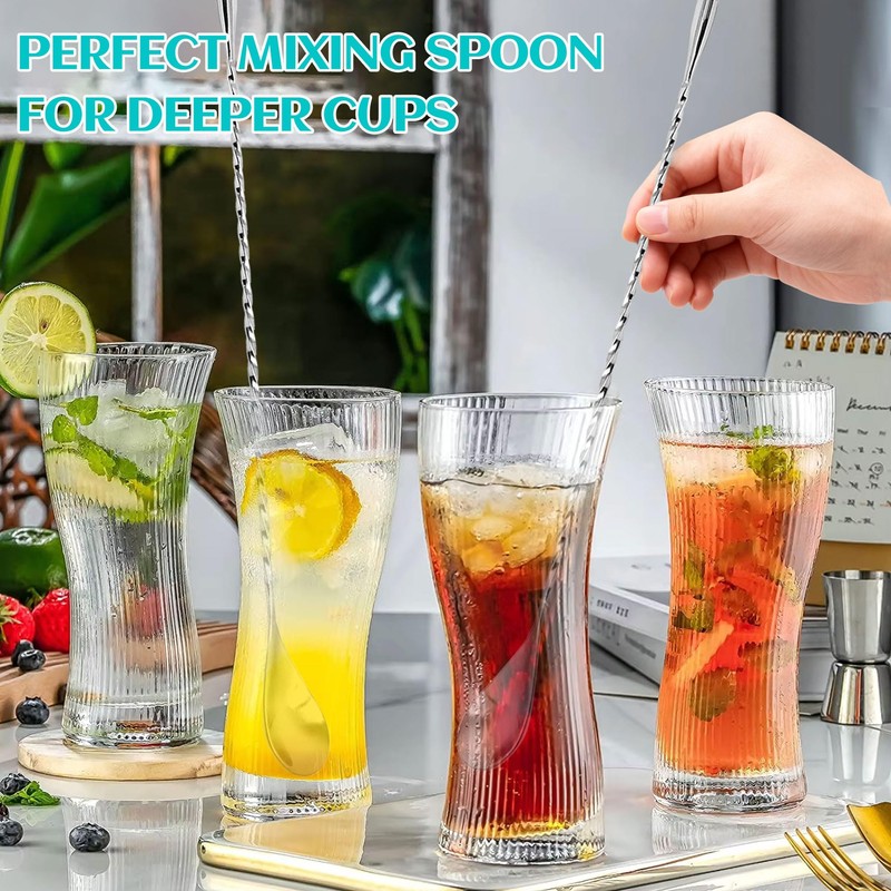 4PCS Stainless Steel Cocktail Bar Spoon Set, 10Inch Spiral Stirrers,
