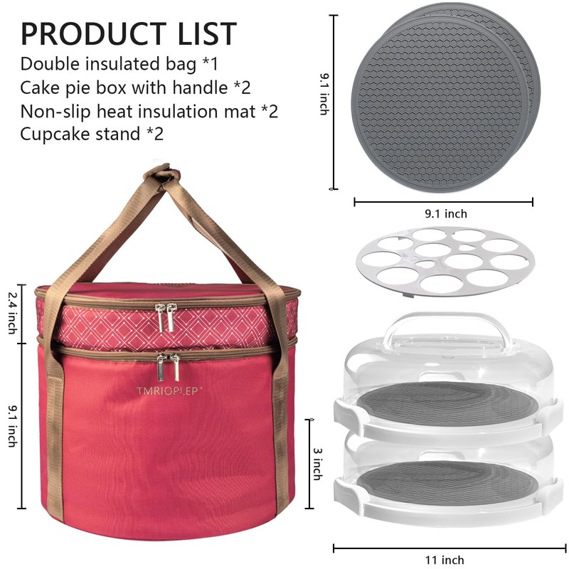 2 Pack Pie Carrier with Lids and Handles, Loadable Cupcake
