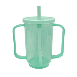 KFSCIP Sippy Cup for Adults, Non Spill Drinking Cups for Elderly with Straw and Lid, Spill-Proof Adult Sippy Cups for Bedridden Patients, Hospital and Convalescent Care, Green, 122 * 127mm