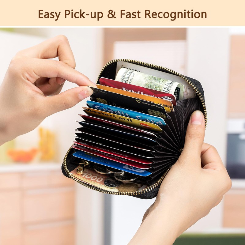imeetu RFID Credit Card Holder, Small Leather Zipper Card Case