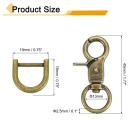 sourcing map 4Pcs Swivel Snap Hook, 13mm(1/2") Trigger Snap with D Ring Heavy Duty Metal Lobster Claw Clasp Lanyard Clips for Straps Bags Belting Leathercraft, Bronze
