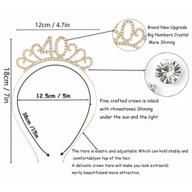 MIOSJI 40th Birthday Sash and Crystal Tiara Birthday Crown for 40th Birthday Decorations Women 40th Birthday Gift Party Accessories (Gold)