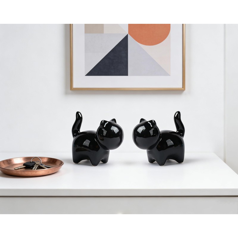 3 Inch Black Ceramic Cat Figurines Set of 2
