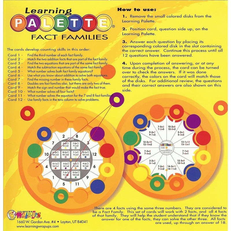 1st Grade Math Fact Families Learning Palette